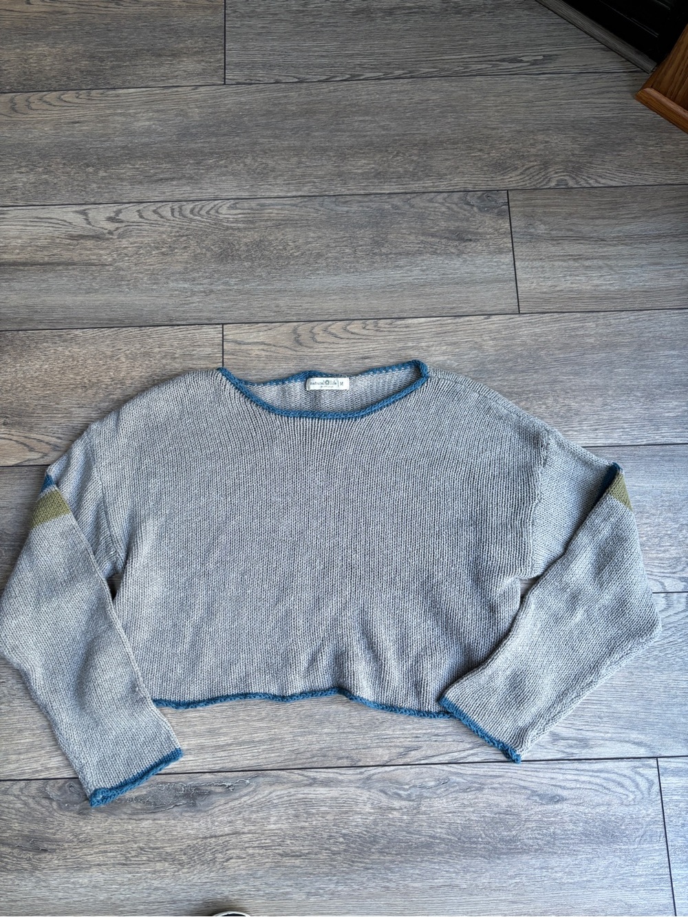 Natural Life Gray Blue Green Knit Crewneck Cropped Layering Sweater Relaxed Sz M